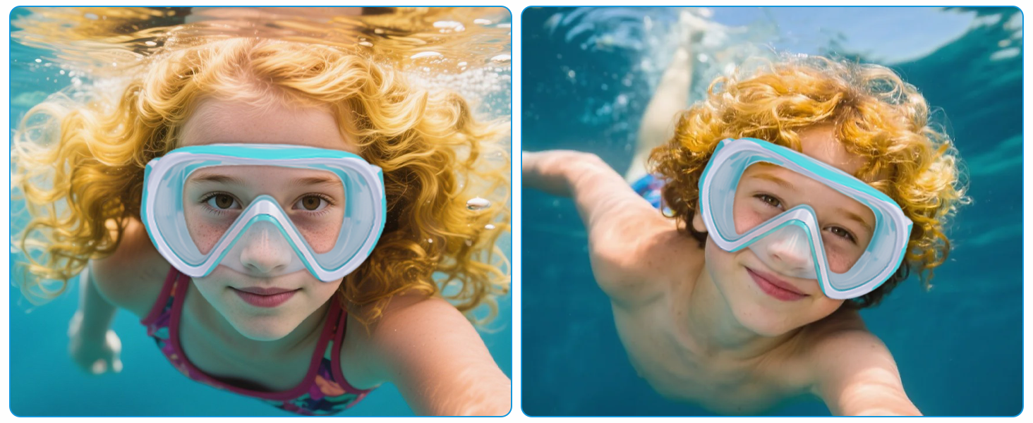 Дитяча маска для снорклінгу Kinder з трубкою, 180° панорама, проти запотівання, для дітей 4-16 років (Блакитна)