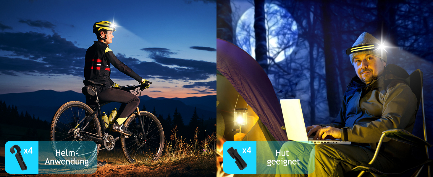 Налобний ліхтар Winthai LED перезарядна, 2 надпотужних 450 Lux з 5 режимами, 1500mAh, 230° широкий кут освітлення, IPX4 вологостійкий, 95g, ідеально для бігу, риболовлі, велоспорту, кемпінгу