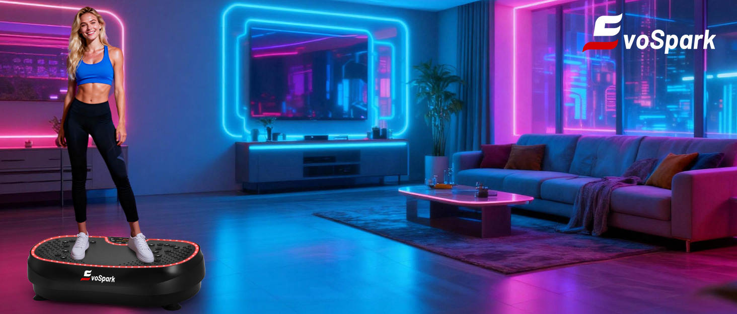 Вібраційна платформа для дому: 199 швидкостей, 6+1 режими, 200W двигун, LED-підсвітка, чорний колір