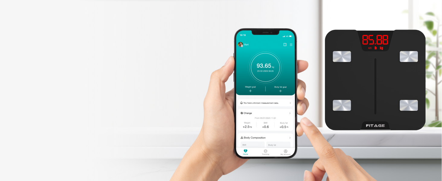 Переможець цифрового тесту ваг для ванної кімнати FITAGE 2024 року, ваги для тіла до 225 кг, шкала жиру в організмі з 17 вимірами тіла, аналіз тіла з додатком, ваги з жиром і м'язовою масою з великим дисплеєм (чорний)