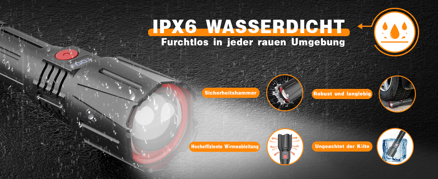 Ліхтар LED BEYSTE 1000000 Люмен, тактичний, водонепроникний, USB-C, для активного відпочинку та надзвичайних ситуацій, чорний