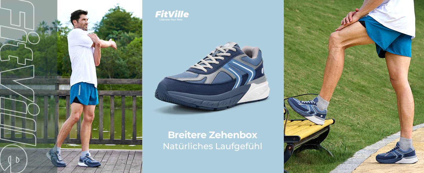 Кросівки FitVille для чоловіків з широкою стопою. Полегка амортизація, дихаючі матеріали, для бігу та занять спортом на відкритому повітрі. Розмір 40 EU, колір: темно-синій з сірим.