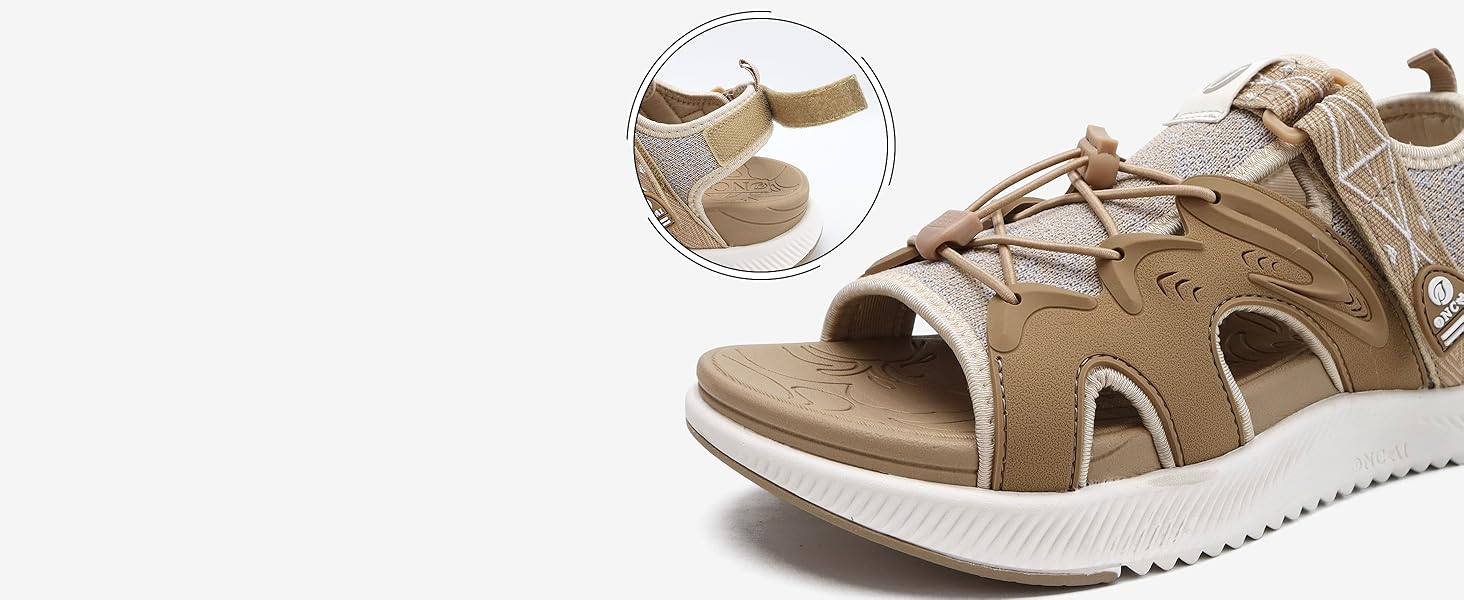 ONCAI Легкі сандалі для жінок, спортивні трекінгові сандалі з підтримкою стопи, ортопедичні для активного відпочинку, підходять при п'ятковому фасціїт, регульовані ремінці, розміри 36-43, чорний