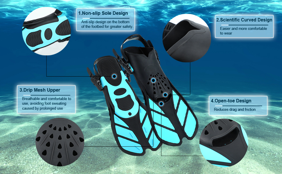 Ласти для плавання Schnorchelflossen S/M (37-41) Cyan: професійні ласти для снорклінгу та дайвінгу з регульованим ремінцем, PP+TPR