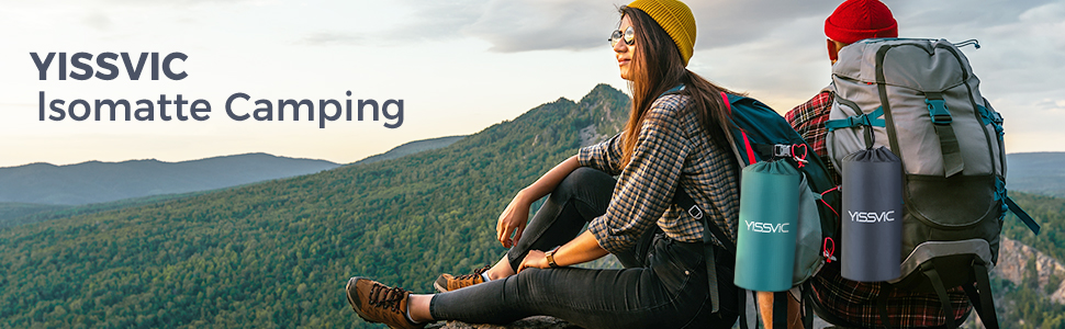 Надувна туристична матрац Yissvic Isomatte з самонадуванням, для кемпінгу, пікніків та подорожей, блакитна