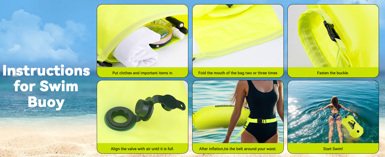 Буя для плавання 28L, Schleppschwimmer для Open Water, Triathlons, водонепроникний Dry Bag, жовтий