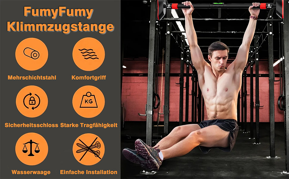 Климмер для дверного отвору FumyFumy, турнік для дверей, обладнання для калістеніки, висувна стійка для підтягувань 73-100 см, вантажопідйомність до 220 кг з сигналізацією безпеки
