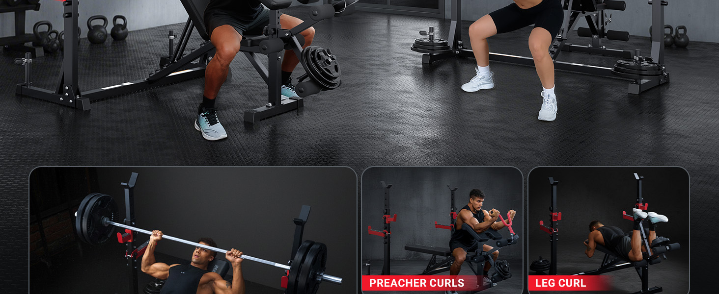 Складана тренажерна лава YOLEO 10 в 1 для дому: регульована, з полицями для дисків, для пресу та згинання ніг