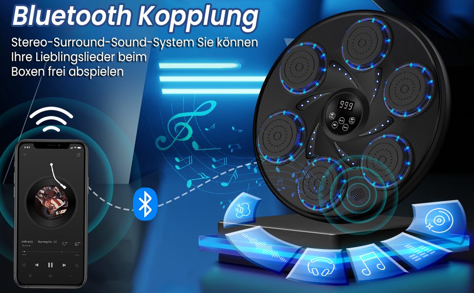 Електронний боксерський тренажер LeuKoles 2025 з Bluetooth, LED підсвіткою, музикою, боксерськими рукавичками, для настінного монтажу, 9 режимів швидкості та підрахунок ударів