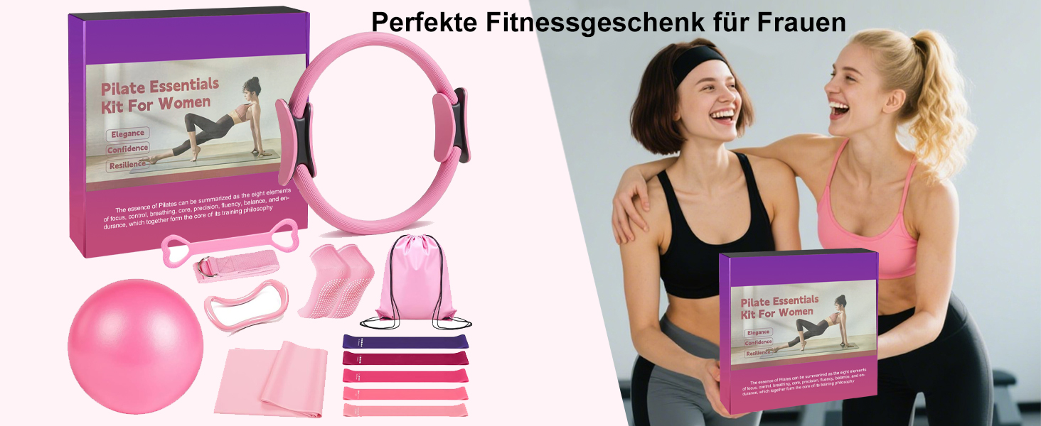 Набір для пілатесу Pilates Set 13 предметів: кільце, м'яч, гумки, шкарпетки, постер, сумка для тренувань. Пілатес вдома для жінок, рожевий колір