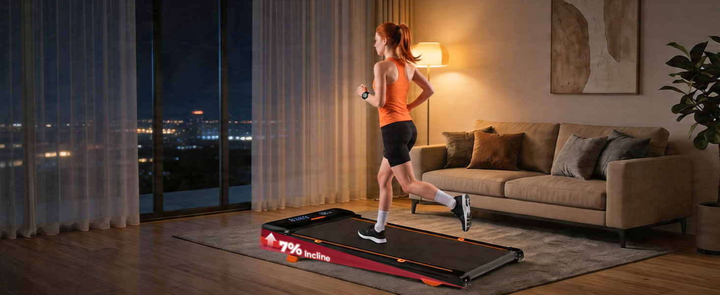 Бігова доріжка для дому з нахилом 7%, Walking Pad 5: реабілітація, 5 рівнів вібрації, під стіл з додатковою ручкою, LED, 2.5HP, швидкість до 7.5 км/год, управління з пульта, до 136 кг, з APP