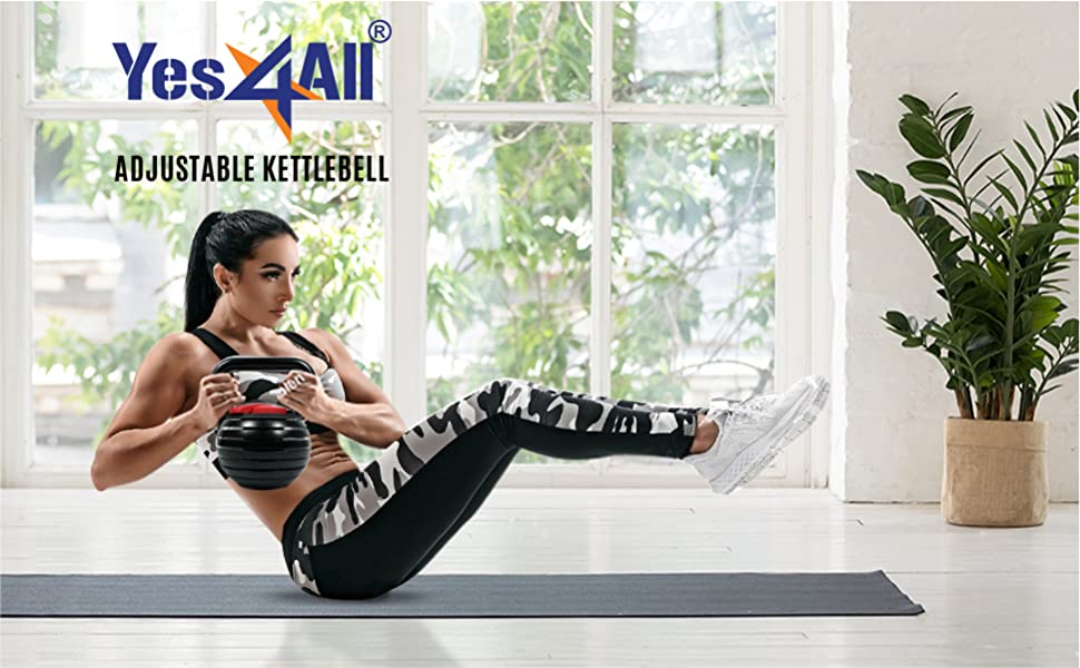 Кетлбел Yes4All регульований, чорний. Вага для тренувань, фітнесу, силових вправ. Регульований грифель для гантелей та дисків.