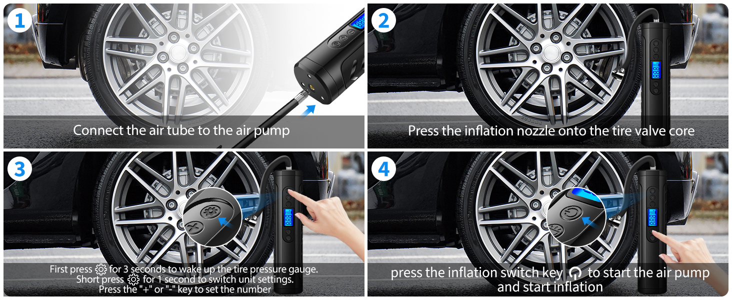 Електричний насос для велосипеда NWOUIIAY 6000 mAh з цифровим дисплеєм, 150 PSI, USB зарядка, для велосипедів, авто, мото, м'ячів. Чорний