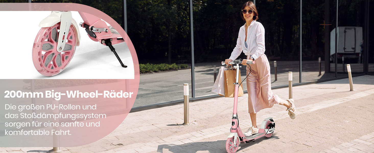 Самокат трюковий Kickscooter LED рожевий, для дітей 8-12 років та дорослих, колеса 200мм, дискові гальма, складаний, з ременем та подвійною амортизацією