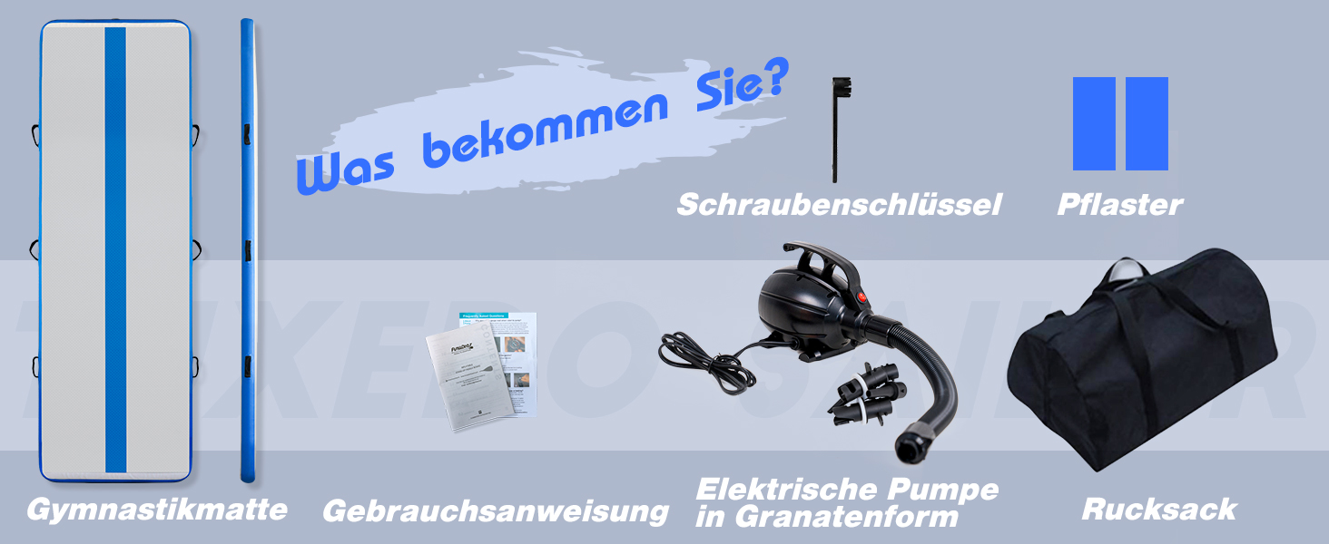 Надувний гімнастичний мат Tuxedo Sailor Airtrack: 2M/3M/4M, 10см, надувна, з електронасосом, для дому/залу/черепісток/йоги, блакитна 300 x 100 x 10 см