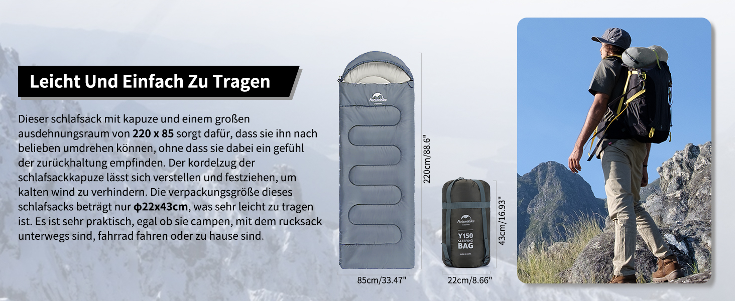 Спальний мішок Naturehike з капюшоном для кемпінгу, легкий та зручний, ідеальний для відпочинку на природі та подорожей, колір блакитний (7~11°C)