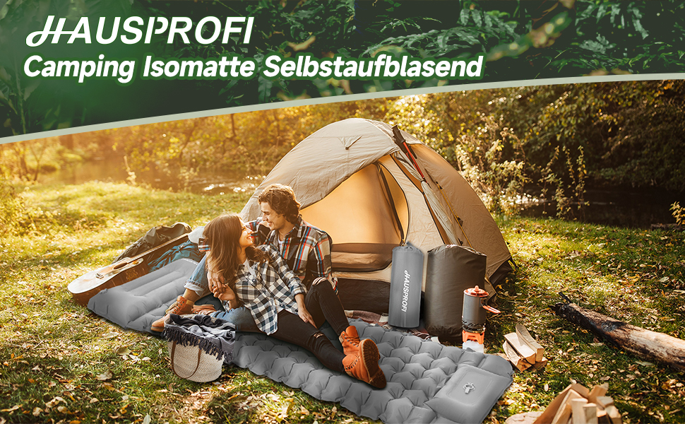 Килимок для кемпінгу HAUSPROFI Isomatte: ультралегкий надувний матрац з насосом та подушкою, для туризму, пляжу, відпочинку на природі (сірий)