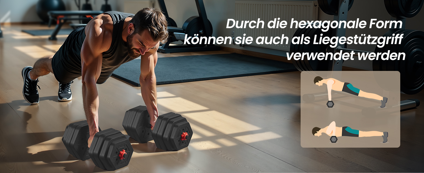 Набір гантелей SONGMICS з підключною штангою, шестигранна форма, 10-40 кг, для фітнесу та силових тренувань вдома або в спортзалі