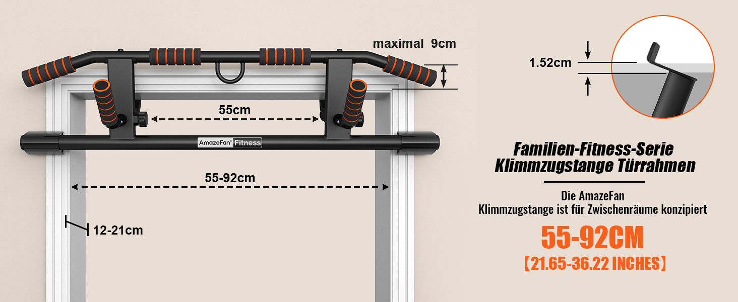 Дверна рама AmazeFan Pull-Up Bar, модернізована турніка 2024 року з кількома варіантами хвата, з додатковим тренажером для строп, універсальна застосовується для більшості дверей Чорний/помаранчевий