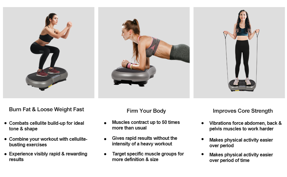 Вібраційна платформа Panana ZZ-SZ302 з тихою системою, 120 рівнів та 10 програм | з пультом ДУ | антиковзаюча | для всього тіла, схуднення | з тренувальними гумками