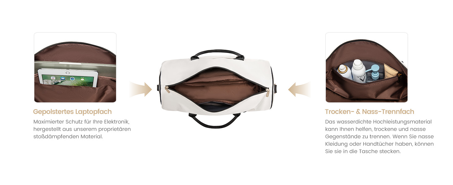 Сумка-мішок LOVEVOOK для жінок: дорожня, спортивна, з відділенням для взуття та мокрих речей, 2 шт. (35л, бежевий/чорний)