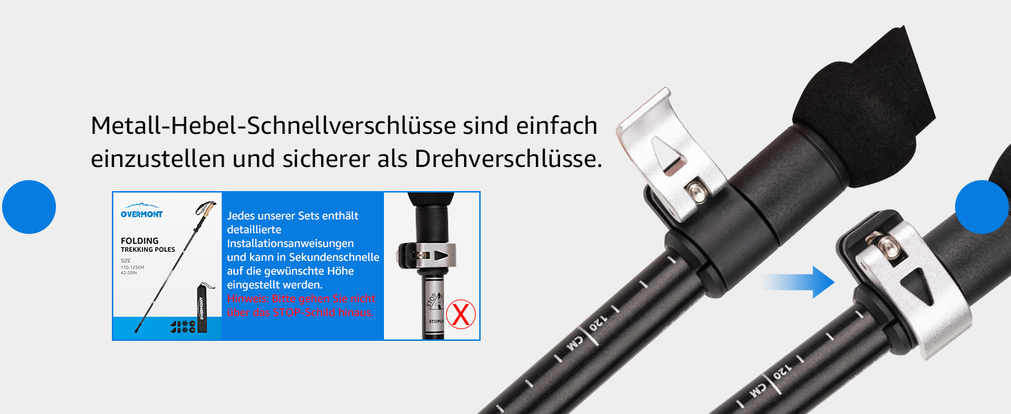 Туристичні палиці Overmont Carbon, 7075 Алюмінієві надлегкі складні регульовані 105-125 см трекінгові палиці Палиці для скандинавської ходьби 1 пара з усіма аксесуарами для місцевості 7075 Алюміній Алюміній Чорний