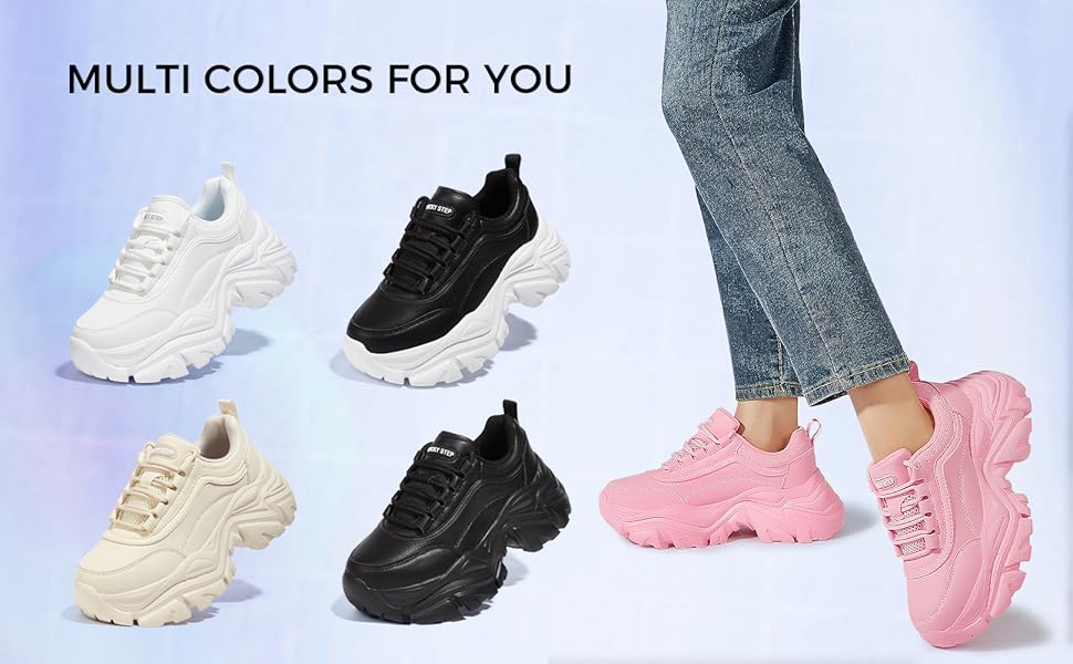 Жіночі кросівки LUCKY STEP Chunky на платформі, білі модні кеди з комфортним танкетковим підбором, розмір 39 EU