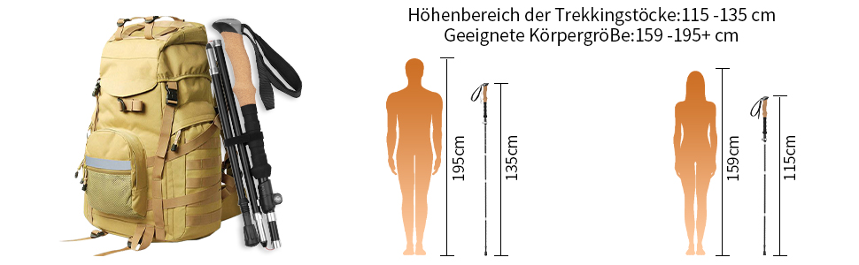 Складні трекінгові палиці для ходьби та трекінгу, телескопічні палиці для жінок та чоловіків, легкий алюміній, регулювання 115-135 см, ручки з корку, 4 гумові накладки
