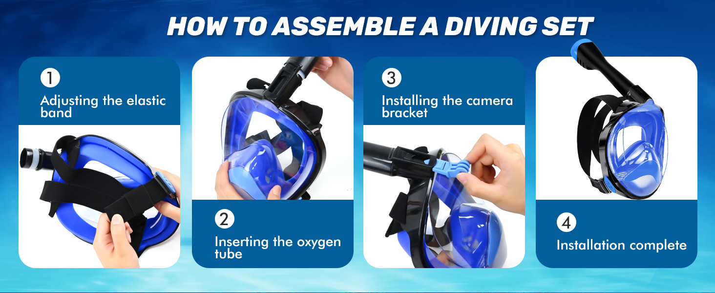 Набір для снорклінгу та дайвінгу для дорослих: маска-половинка, ласти, чохол. Широкий огляд 180°, фіксація камери, регульовані ласти