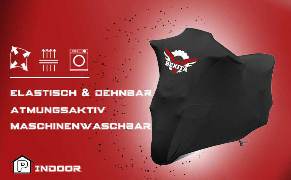 Покривало для мотоцикла та скутера в гараж (XXL, чорний) — дихаюча еластична тканина для захисту від пилу, 200-221 см