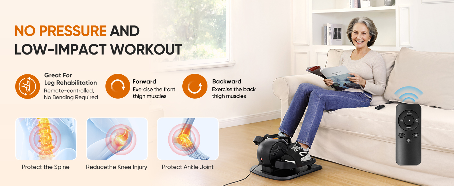 Електричний міні-еліпсоїд Dripex 3-в-1 для дому: тренажер для ніг з регулюванням швидкості та опору, повністю зібраний, помаранчевий