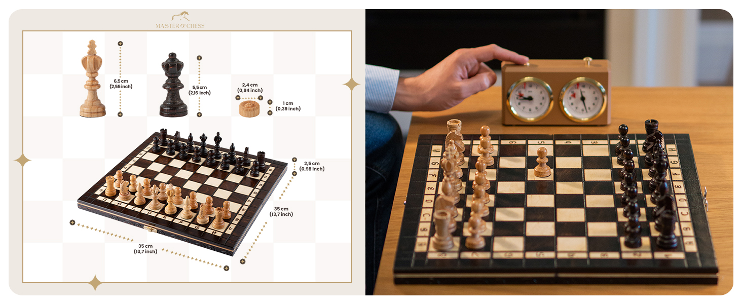 Набір для турнірного шахів №3 | Master Of Chess | Шаховий набір з дерева, преміум-якість, 35 см | Класичний набір Staunton та шахове поле з фігурами для дорослих та дітей (2 в 1, вишня, 35x35 см)