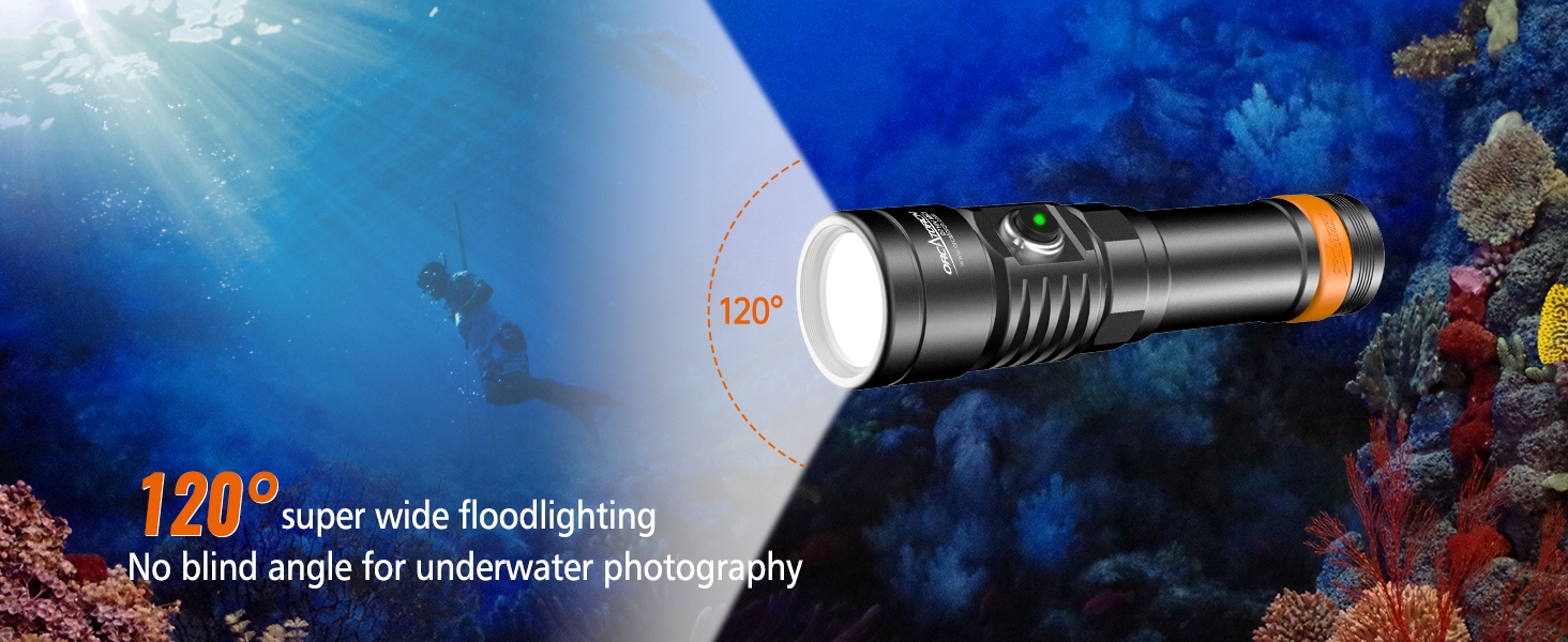 Ліхтар підводний ORCATORCH D710V MK2 з 2300 люменів, білий+UV+червоний світлодіодний, IP68 водонепроникний, 150м, для відеозйомки, дайвінгу, кемпінгу