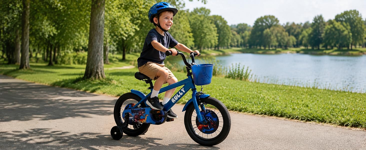 Дитячий велосипед RULLY «Динозавр» для хлопчиків 2-7 років, BMX-стиль, з додатковими опорними колесами, 12/14/16 дюймів, Зелений