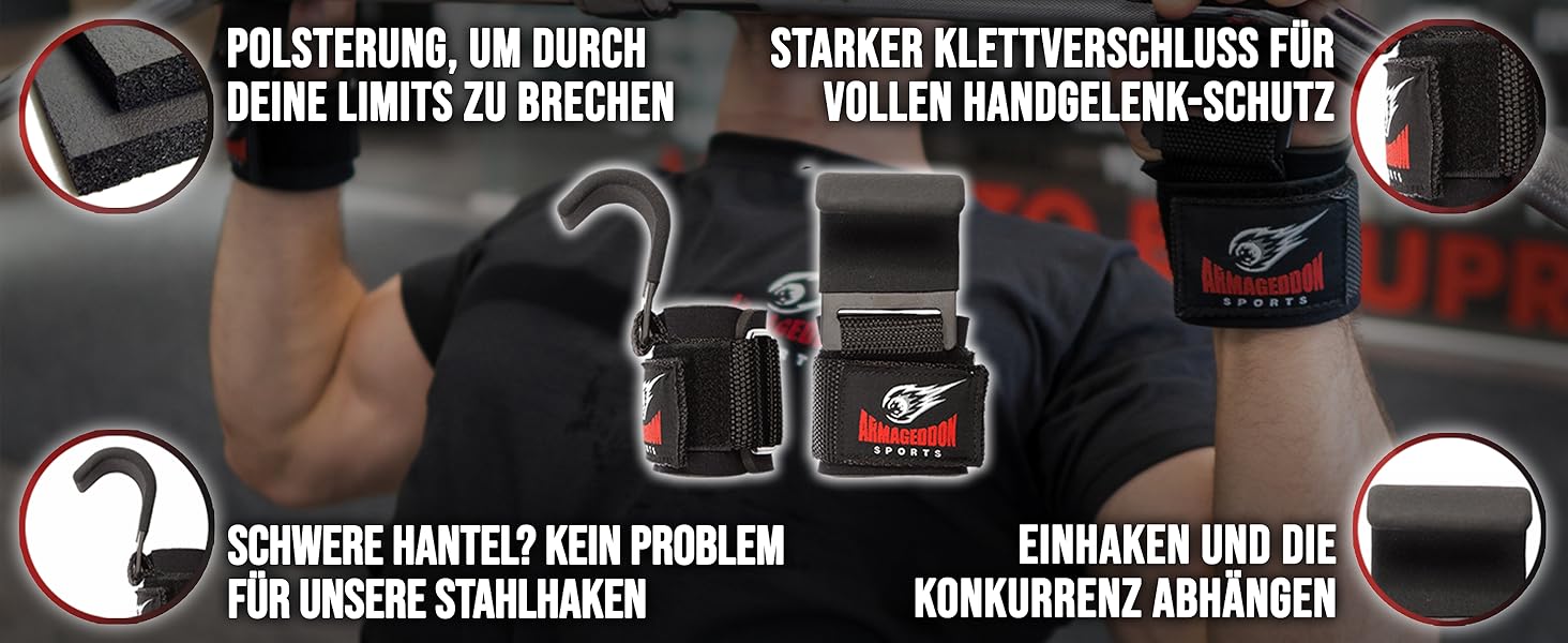 Набори для тяги Latzughilfe: фітнес-гаки, ремені для підйому ваги, металеві гаки для важкої атлетики, бандажі на зап'ястя з неопрену, пов'язки для мертвих тяг