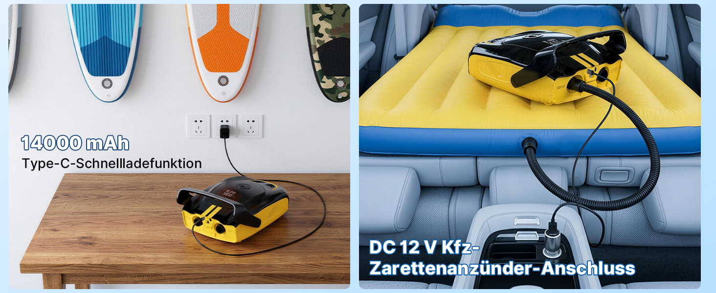 Насос електричний для SUP дошки з акумулятором 50PSI: помпа для накачування SUP, каяка, повітряних куль, матраців з LED-підсвіткою