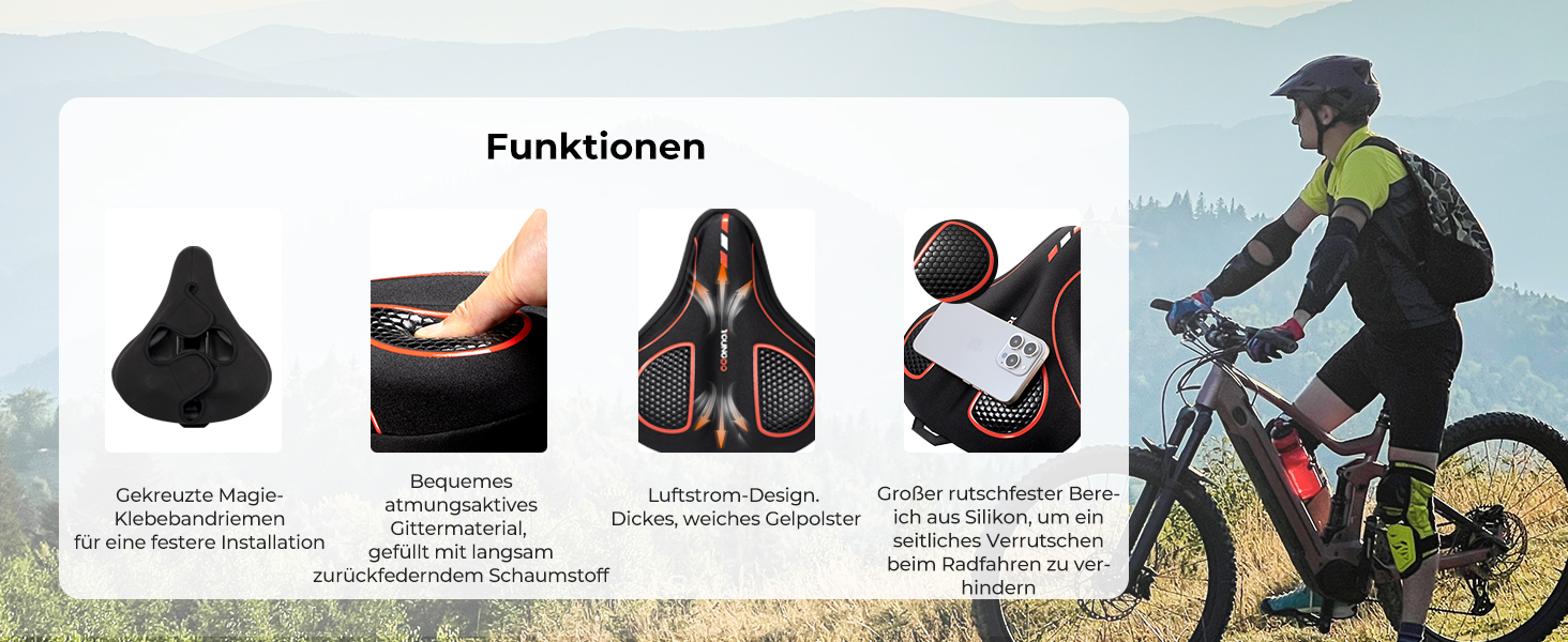 Покриття для велосипедного сидіння YOUNGDO, ергономічний гелевий чохол, м'яка та комфортна підставка для сидіння велосипеда з дощовим захистом, для жінок та чоловіків (червоний, широкий)