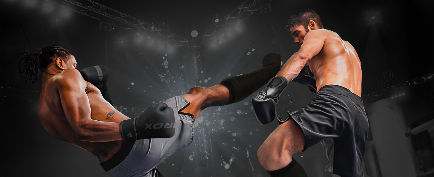 Захисники для ніг RDX для кікбоксингу, тайського боксу, ММА, муай-тай. Захист для ніг, чоловічі та жіночі, повний захист, чорний колір.