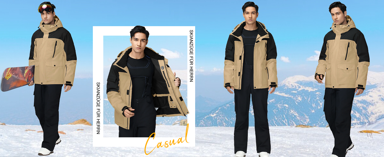 Комплект гірськолижний чоловічий HOTIAN: куртка та штани. Теплий, водонепроникний, вітронепроникний костюм для сноуборду та гірськолижного спорту. Розмір M. HB+BK