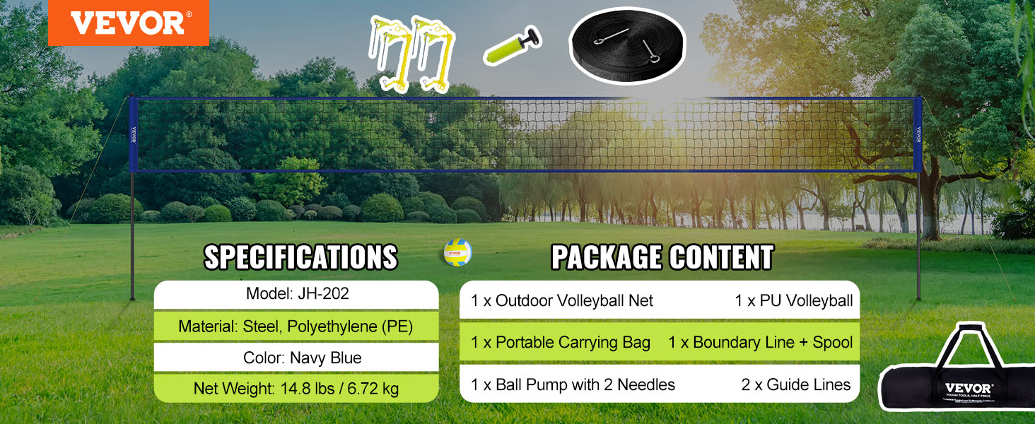 Набір для волейболу VEVOR, регульована висота, 9,7 x 2,4 м, блакитний, портативний, складаний, з м'ячем та сумкою, для саду та пляжу