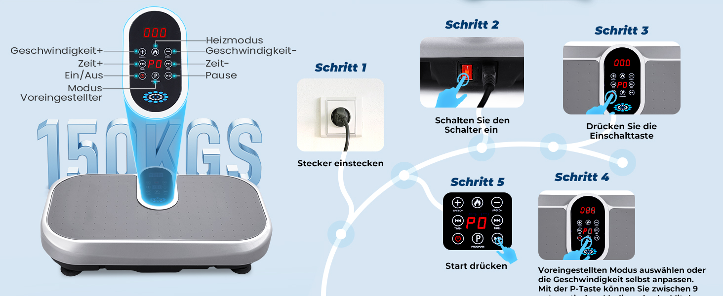 Вібраційна платформа 4D для дому з пультом, стрічками опору, підігрівом та Bluetooth, 150 кг, 120 рівнів