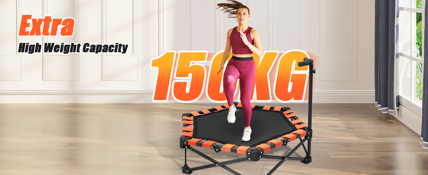 Складаний батут для дому, 130 кг, чорний | Фітнес-батут для дітей та дорослих з регульованою ручкою