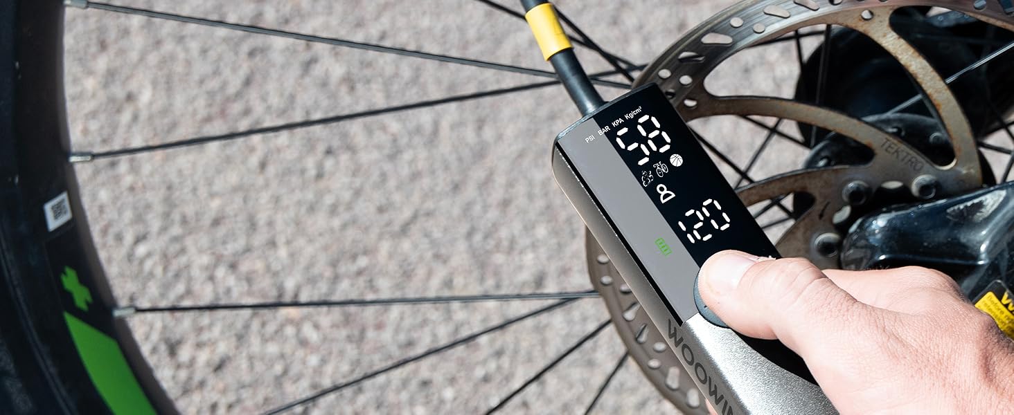 Електрична велосипедна помпа Woowind Ventus Ride: 150 PSI, 10.3 Bar, універсальні клапани (Presta, Schrader, Dunlop)