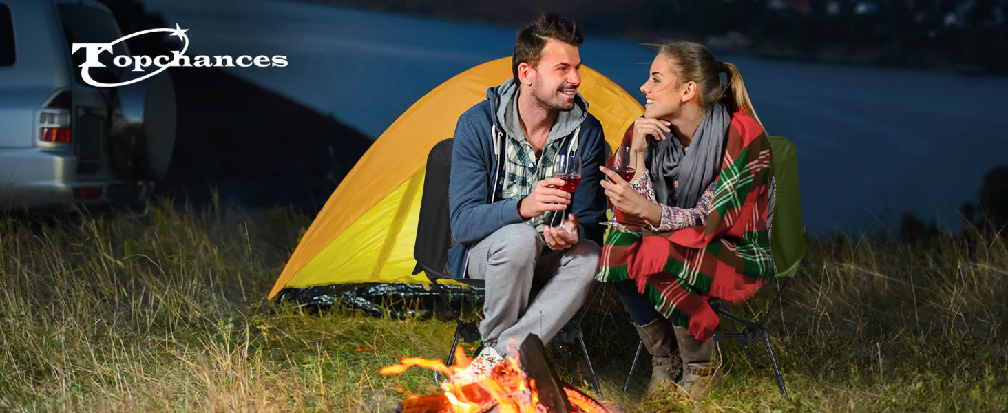 Складний туристичний стілець TOPCHANCES для кемпінгу та відпочинку на природі, чорний. Максимальне навантаження: 150 кг, з бічною кишенею та дихаючою сіткою.