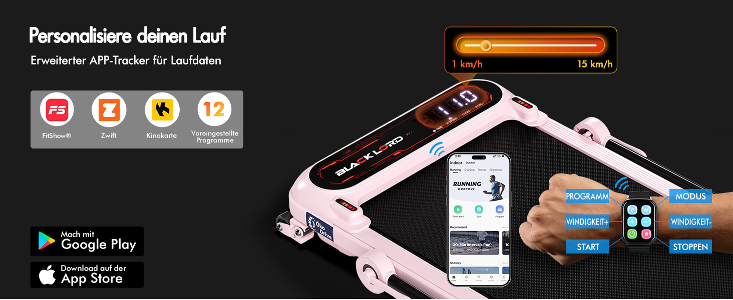 Біговий доріжка BLACK LORD X7, Walking Pad під стіл, 3.0PS, до 130кг, Bluetooth, 3 рівня нахилу, рожевий