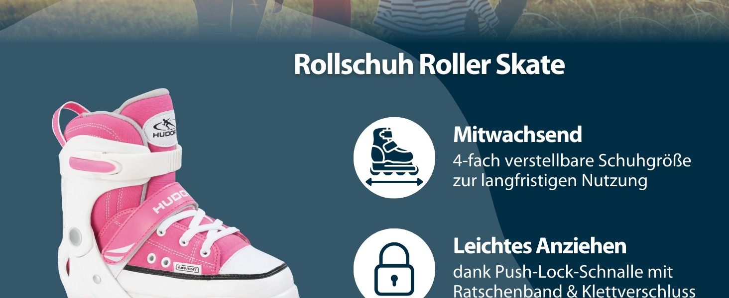 Роликові ковзани Hudora Pink/Schwarz, регульовані, ABEC 3, для дітей та підлітків, 32-35, з нейлоновим черевиком та алюмінієвим шасі