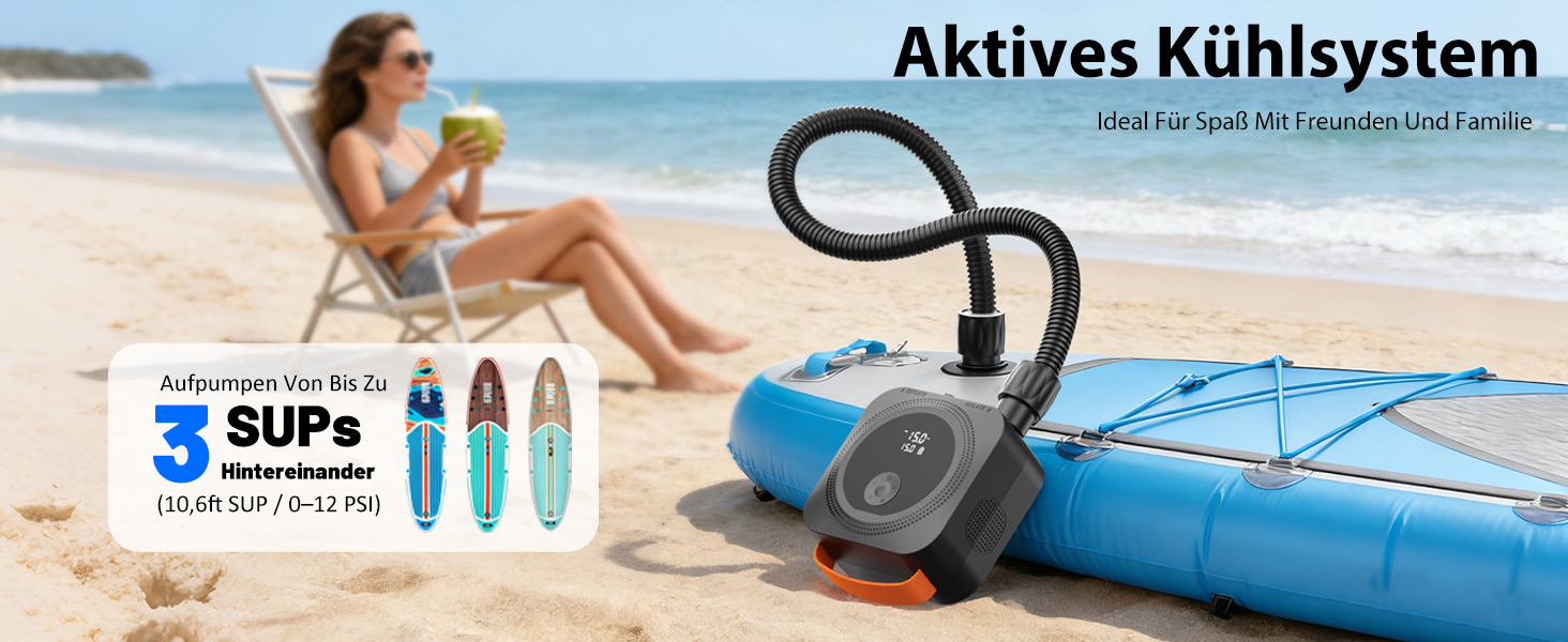 Електричний акумуляторний насос WARMTUYO SUP до 22 PSI для надувних сапів, човнів, каяків та кемпінгових наметів, з функціями автоматичного вимкнення та дефляції