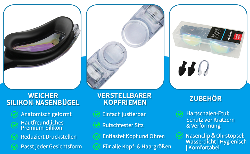 Окуляри для плавання унісекс для дорослих, професійні окуляри для снорклінгу з UV-захистом, антизапітніння, захист від протікання, чіткий огляд, м'які носові упори (блакитний+рожевий)