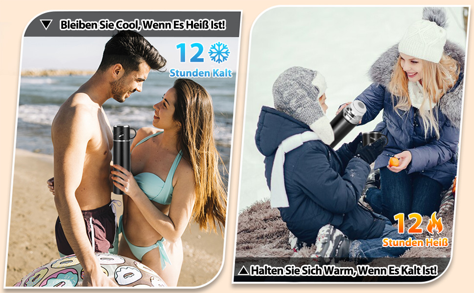 Термос IAGORYUE з нержавіючої сталі, 0.55л, з витокозахисним кришкою та ручкою, двостінний, зберігає тепло/холод до 12 годин, для спорту, офісу, відпочинку на природі, чорний