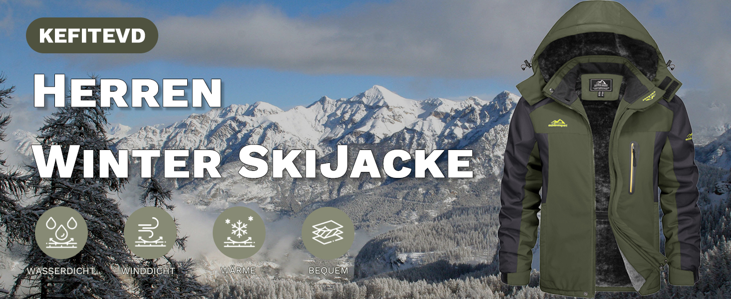 Зимова куртка KEFITEVD для чоловіків: водонепроникна, тепла, з підкладкою, для катання на лижах, спортивна, вітронепроникна, дихаюча, функціональна куртка з відстібаною капюшоном, XL, блакитна